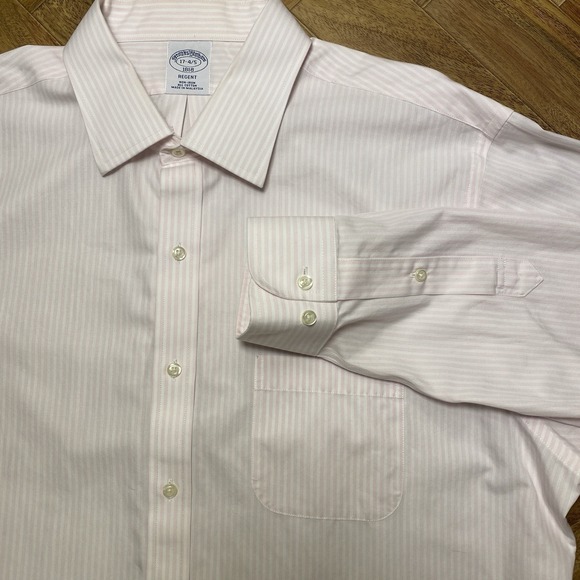 Brooks Brothers Other - Brooks Brothers Regent Fit Dress Shirt 17 4/5 Pink Stripe Cotton Non Iron
